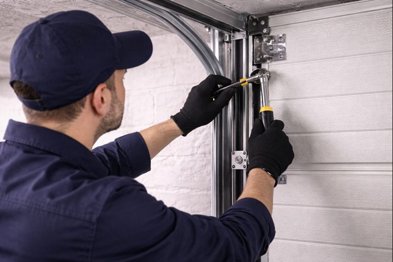 Ajuste técnico de una puerta seccional de garaje durante la instalación en Torrent