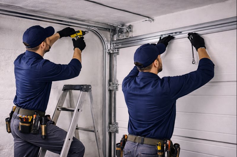 Colocación de guías y carriles durante la instalación de una puerta de garaje en Torrent