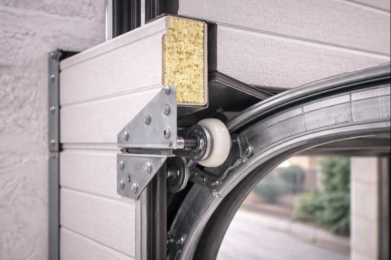 Detalle de paneles y guías de una puerta seccional de garaje instalada en Torrent