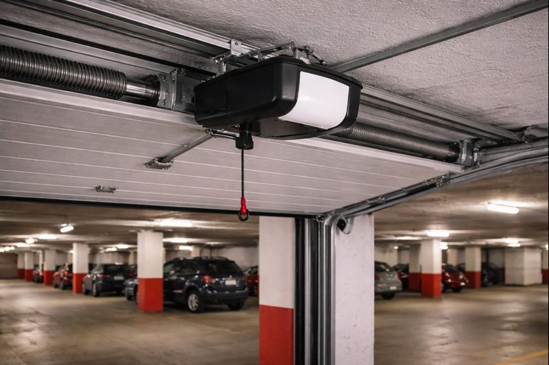 Motor de puerta de garaje automática instalado en un garaje comunitario en Torrent