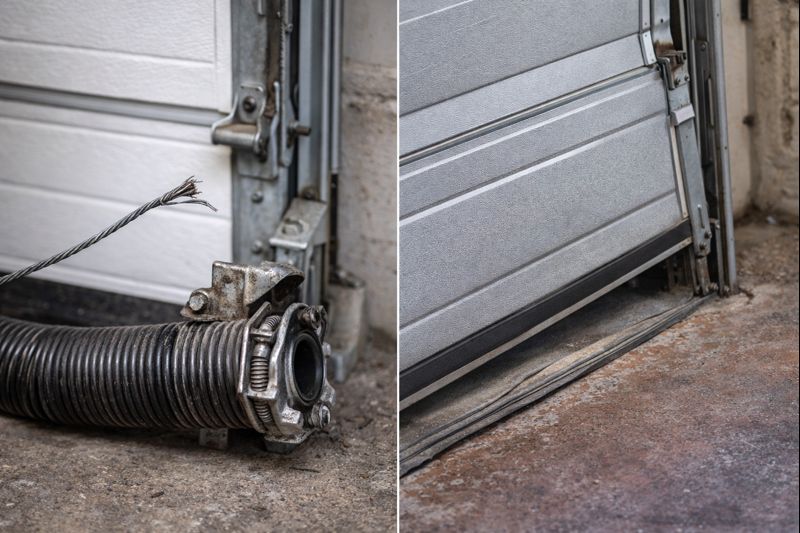 Puerta de garaje desalineada que necesita reparación profesional